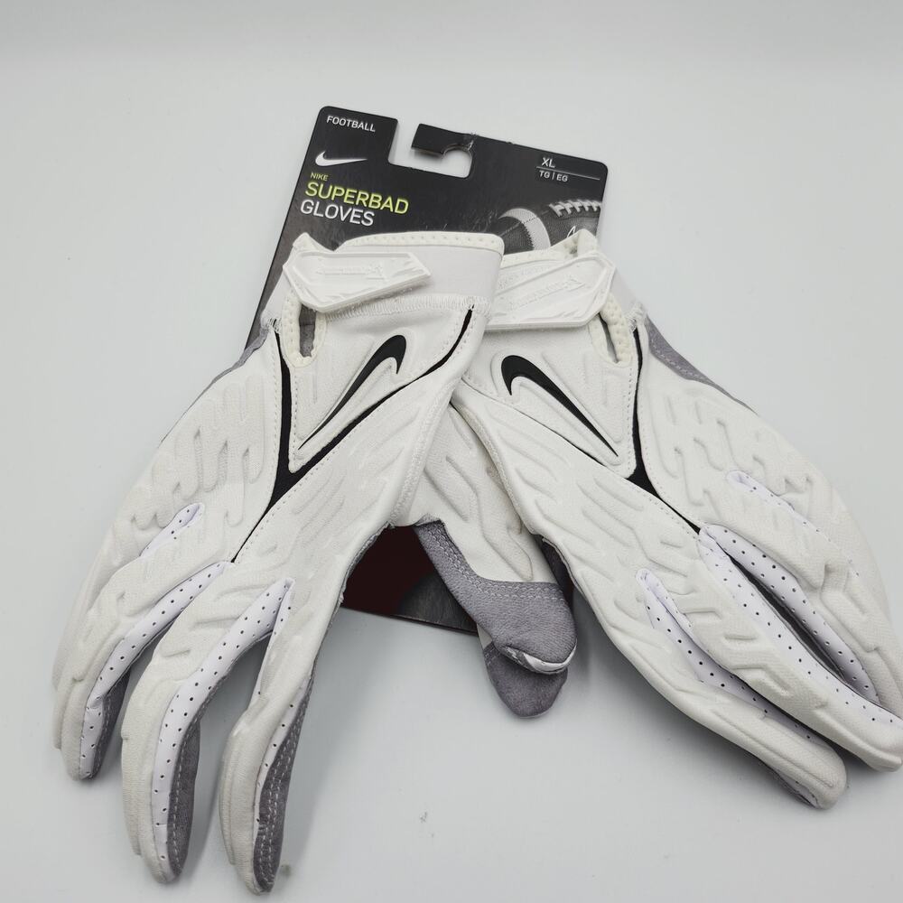 Mens Size XL Nike Football Gloves Superbad Swoosh Logo White Grey DM0104-184